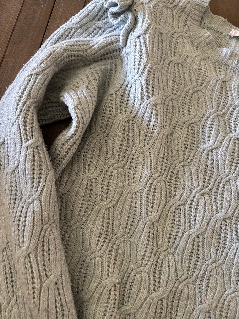 Light Blue Cable-Knit Ruffle Shoulder Sweater - Picture 3 of 4